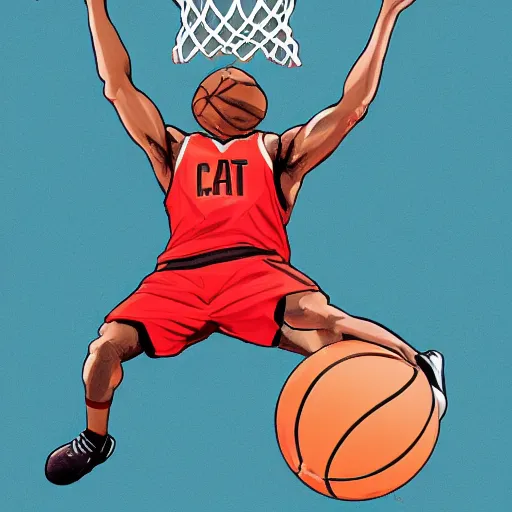 Image similar to Cat dunking a basketball by Kael Ngu, 4k