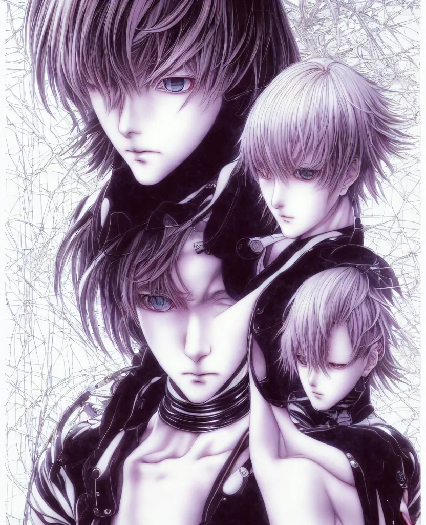 Prompt: symmetrical. realistic detailed image of anime portrait, realistic detailed male character, rei ayanami, depth perception, masterpiece, depth of field, gothic, digital art. art by yoshitaka amano, by yukito kishiro, by yoshiyuki sadamoto, by artgerm, by hajime sorayama