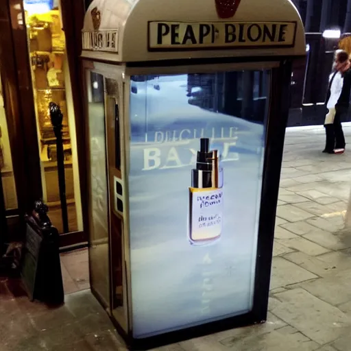 Image similar to bottle of perfume in the shape of london's phone booth