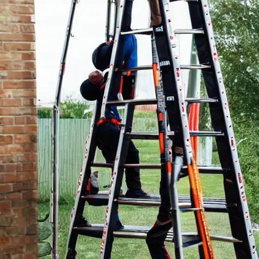 Image similar to three people trying to climb a ladder at the same time