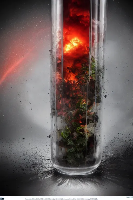 Prompt: a octane render of a violent tornado inside a jar, close - up studio photo, lighting path traced, highly detailed, high quality, hyper - realistic, max accurate,