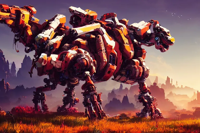 Image similar to grazer machine mecanical creature robot of horizon forbidden west horizon zero dawn bioluminiscence global illumination ray tracing hdr fanart arstation by ian pesty and alena aenami artworks in 4 k