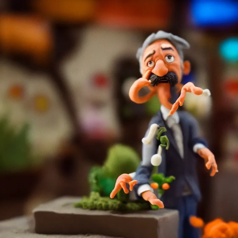 Image similar to a cinematic film still of a claymation stop motion film starring bill murray, shallow depth of field, 8 0 mm, f 1. 8