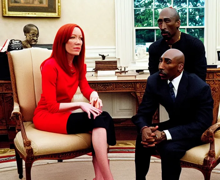 Image similar to Jen Psaki and Tupac Shakur acting fools high on LEAN in the oval office , Photograph By Rineke Dijkstra; by Yoichi Okamoto