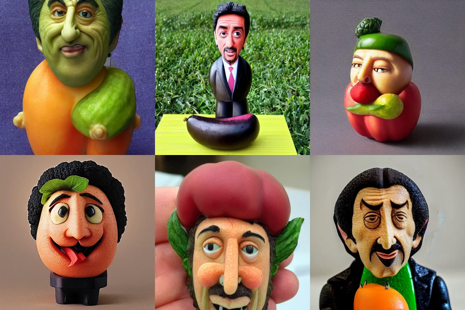 Prompt: fruit and vegetable figurine that looks like al pacino