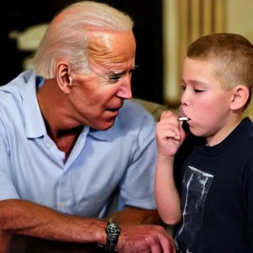 Prompt: a candid photo of joe biden smoking crack cocaine with his son.