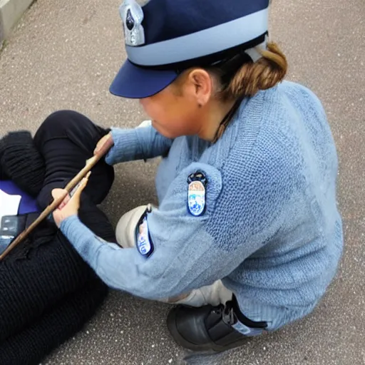 Image similar to female police officer knitting a sweater