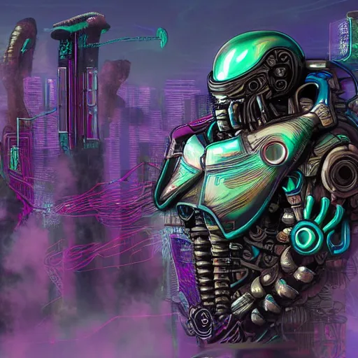 Image similar to cyberpunk tacos, vaporwave, highly detailed, frostpunk, tacopunk, biomechanical style, xenomorph style