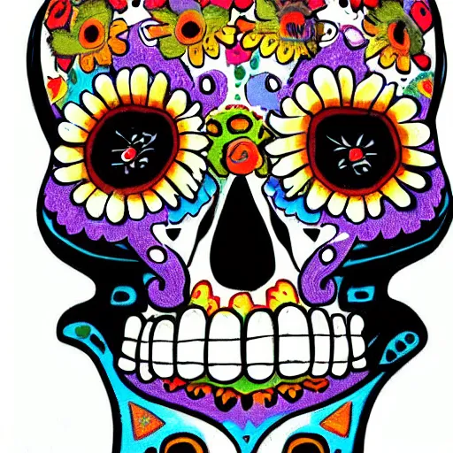 Prompt: calavera skull colorful portrait by Skottie Young