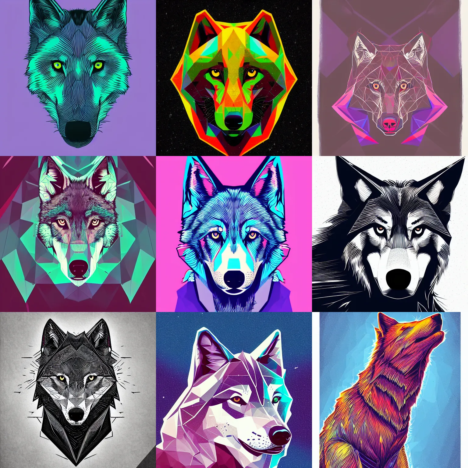 Prompt: polygon portrait of a wolf with a mohawk, illustration in the style of dan mumford and alena aenami