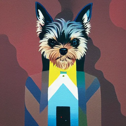 Prompt: Yorkshire Terrier under a rainbow picture by Sachin Teng, asymmetrical, dark vibes, Realistic Painting , Organic painting, Matte Painting, geometric shapes, hard edges, graffiti, street art:2 by Sachin Teng:4