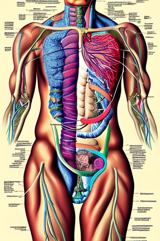 Image similar to psychedelic anatomically accurate labeled medical diagram of centaur, intricate parts, fine details, hyper realistic, elegant minimalism, by seichen, surreal