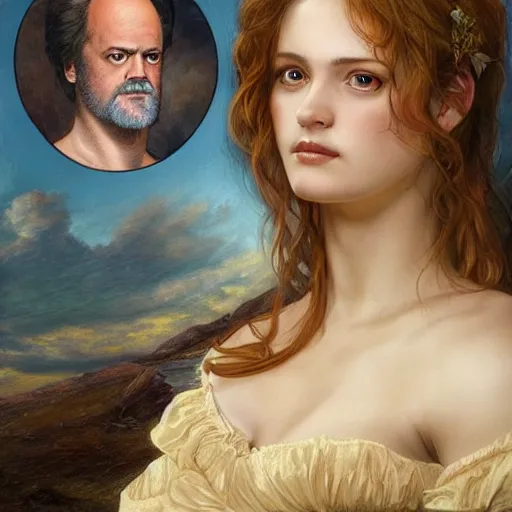 Image similar to amazing artgerm portrait of kelsey grammar as a preraphaelite painting, collaboration with j. scott campbell and artgerm with edward burn jones