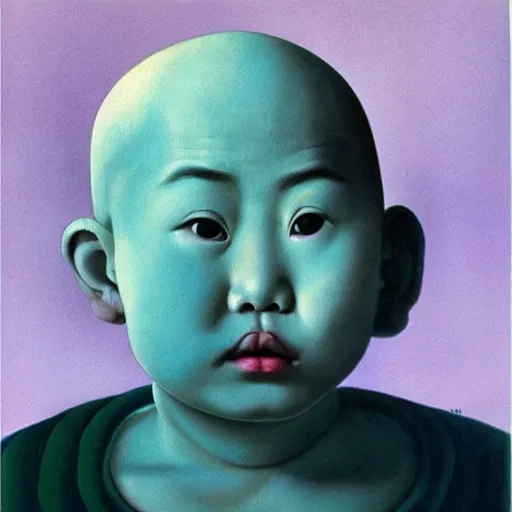 Image similar to bald chinese boy surrealism art