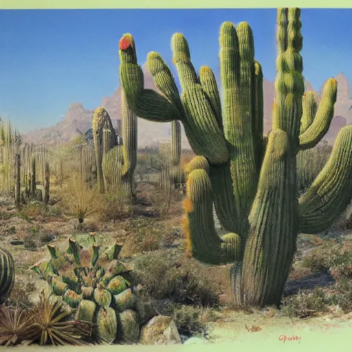 Image similar to Cactus man strikes again, concept art by James Gurney.