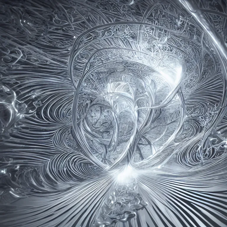 Image similar to a light streak fractals and ornate flowing light streams sacred geometry, unreal engine