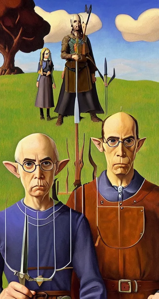 Image similar to american gothic by grant wood in the style of Legend of Zelda: Breath of the wild