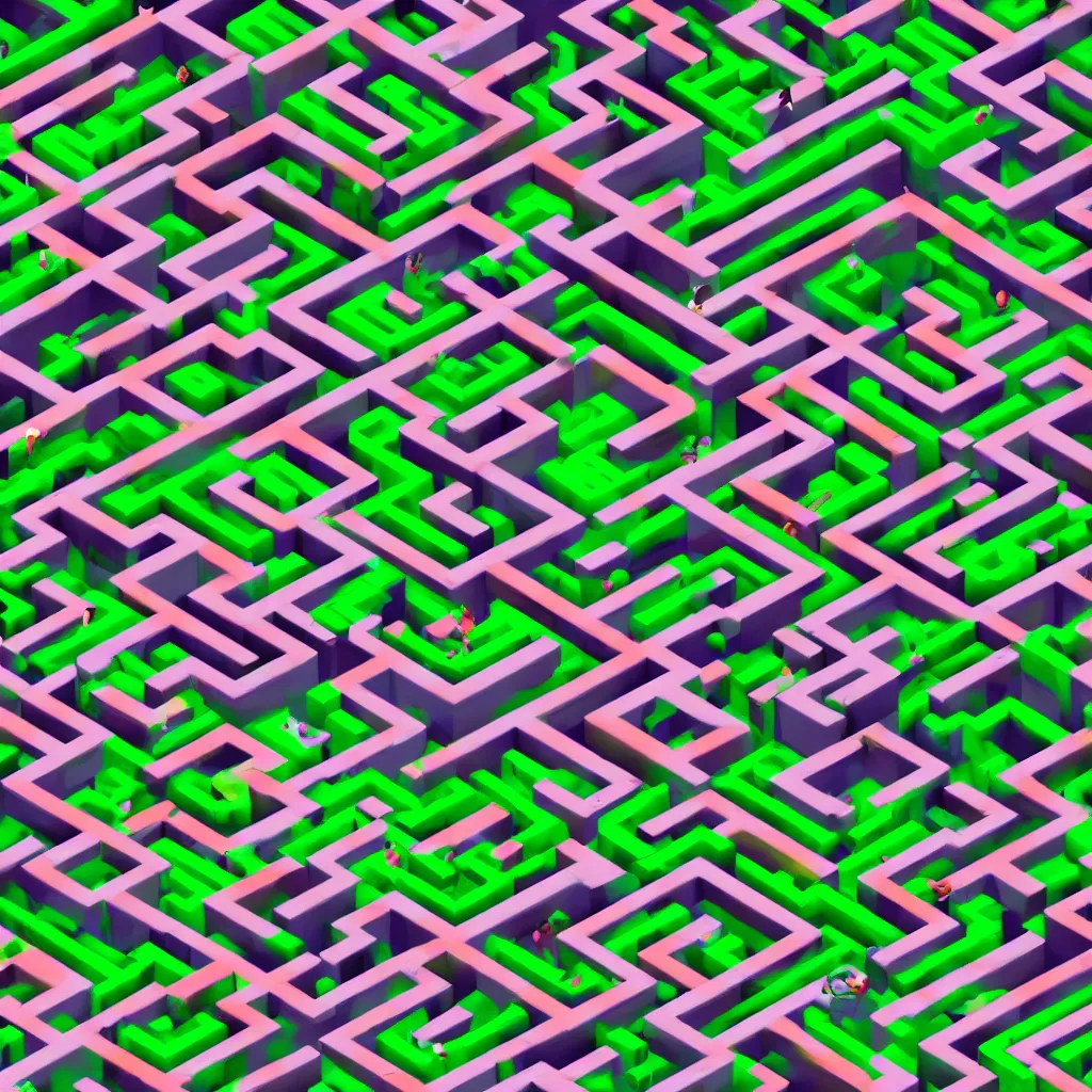 Prompt: wimmelbilder maze made of 80's arcade jungle level, isometric, octane render, particle effects, unreal engine, very sharp, high contrast