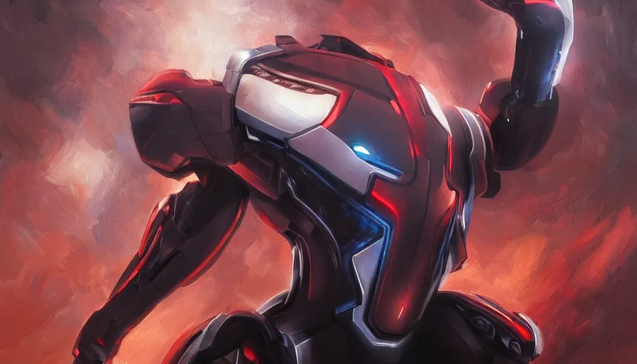 Image similar to ultron created by tesla, oil painting by jama jurabaev, dynamic pose, trending on artstation, high quality, brush stroke, for aaa game