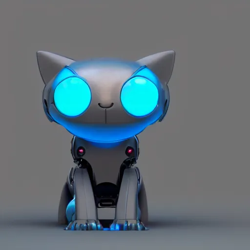 Image similar to cute sci - fi robot kitty, hard surface 3 d, pixar, 8 k, octane render