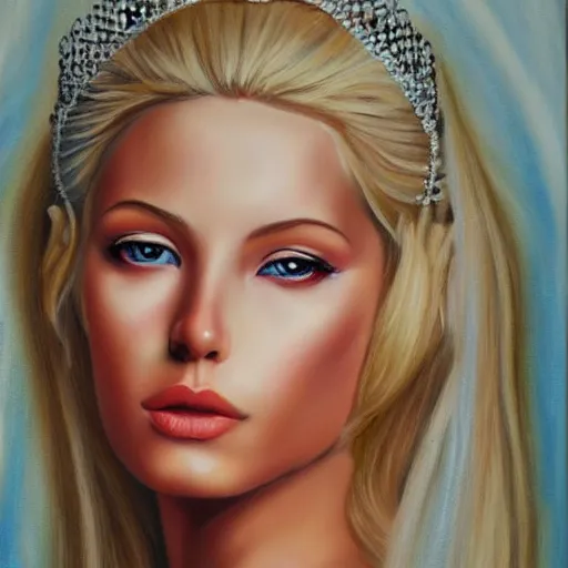 Image similar to beautiful fairy blonde queen, hyperrealism oil painting