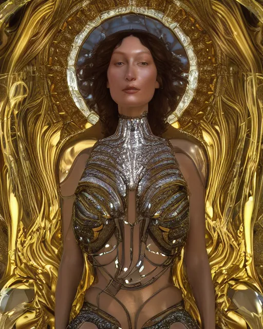 Image similar to a highly detailed metahuman 4 k close up render of an alien goddess bella hadid monument renaissance in iris van herpen dress schiaparelli in diamonds crystals swarovski and jewelry iridescent in style of alphonse mucha gustav klimt trending on artstation made in unreal engine 4