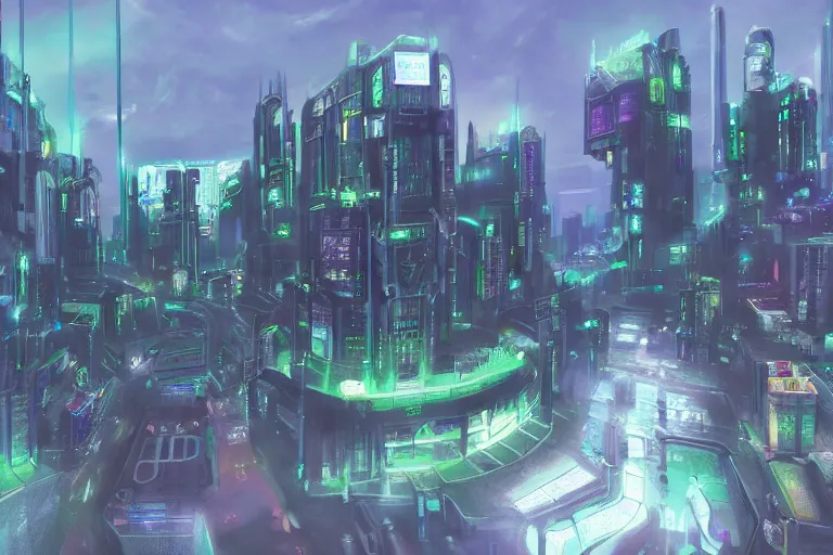 Prompt: Futuristic cyberpunk Hogwarts