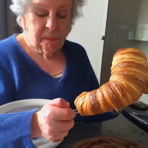 Prompt: une mamie qui fait des croissant