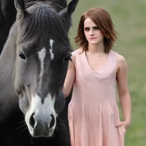 Image similar to Emma Watson as a mare, Emma Watson morphed into a horse