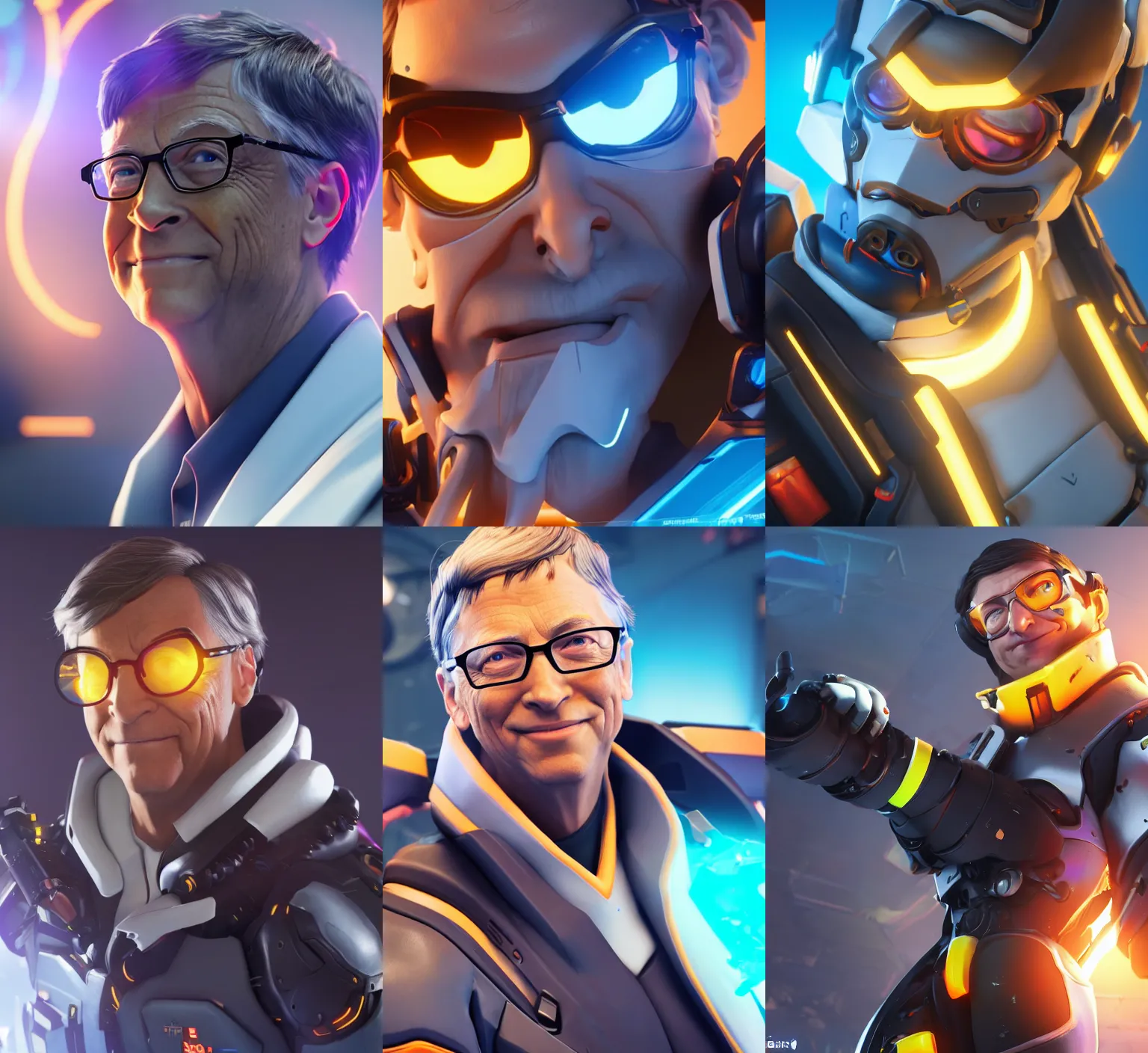 Image similar to bill gates in overwatch, overwatch fanart, trending on artstation, 8 k, octane render, detailed lighting, high quality render, aesthetic