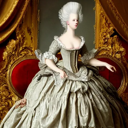 Prompt: Marie Antoinette wearing a beautiful rococo style dress, photo realistic