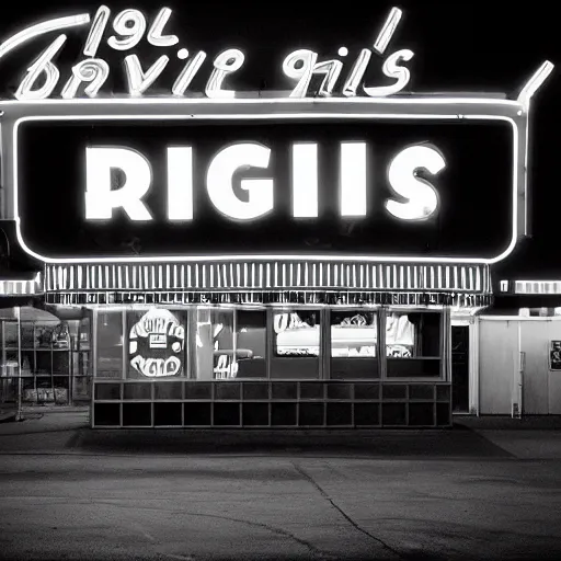 Image similar to photograph of a 1 9 5 0 s drive - in diner at night, neon - lights, googie architecture, americana