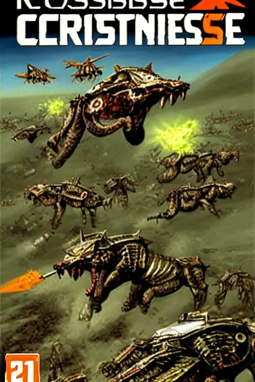 Prompt: Box art of the 2003 RTS PC game Impossible Creatures