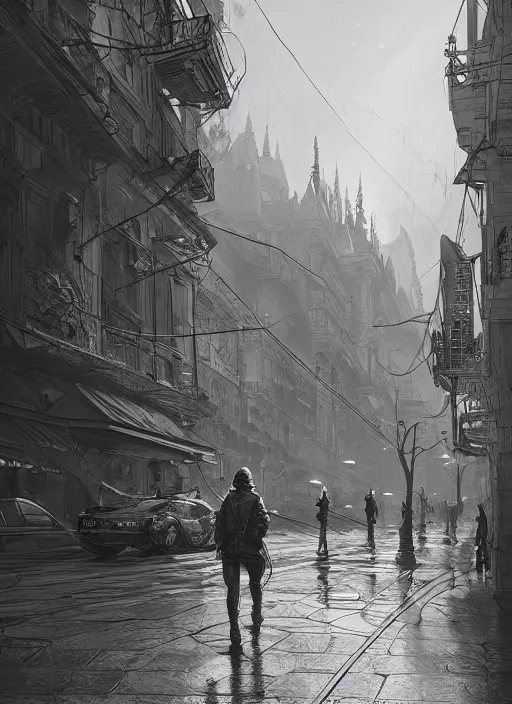 Image similar to Budapest , Dynamic lighting, cinematic, extremely high detail, photo realistic, cinematic lighting, pen and ink, intricate line drawings, post processed, concept art, artstation, matte painting, style by Raphael Lacoste, Eddie Mendoza, Q Hayashida