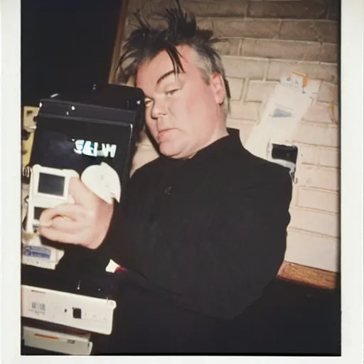 Image similar to stewart lee performing with the smiths, 9 0 s polaroid, by nan goldin