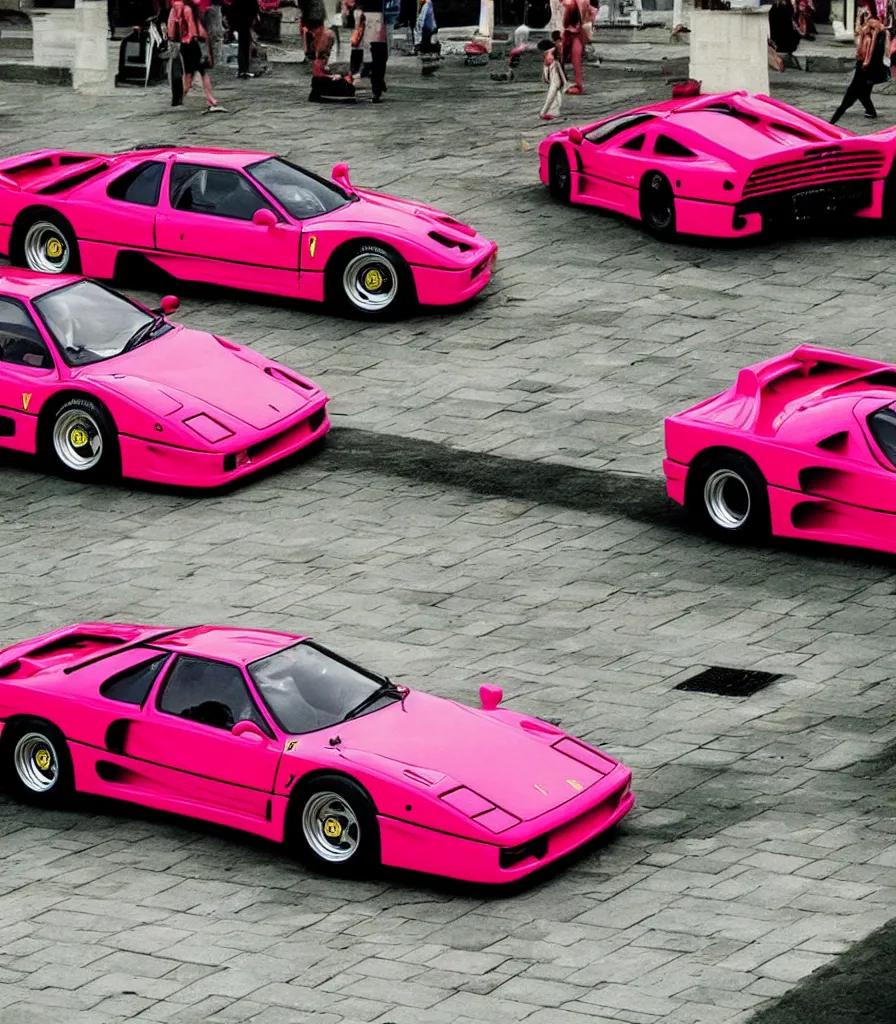 Image similar to vapor wave ferrari f 4 0 in the style of a renaissance painting