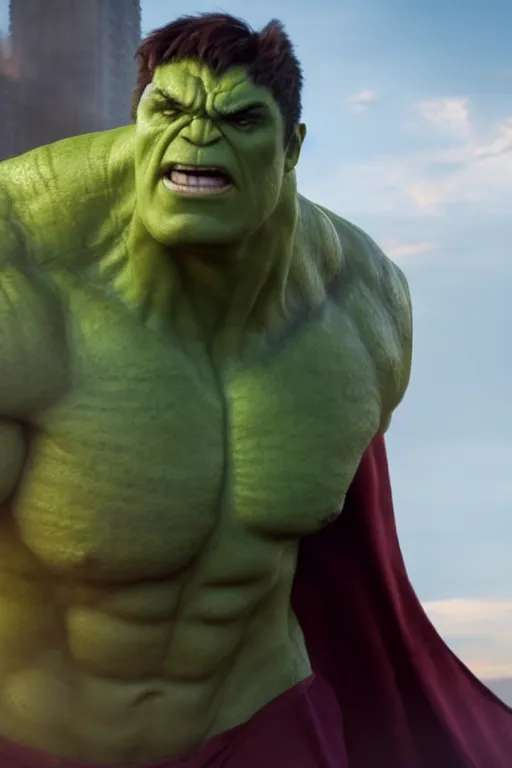 Image similar to 4 k film still, scarlett johansson as hulk, 2 6 mm