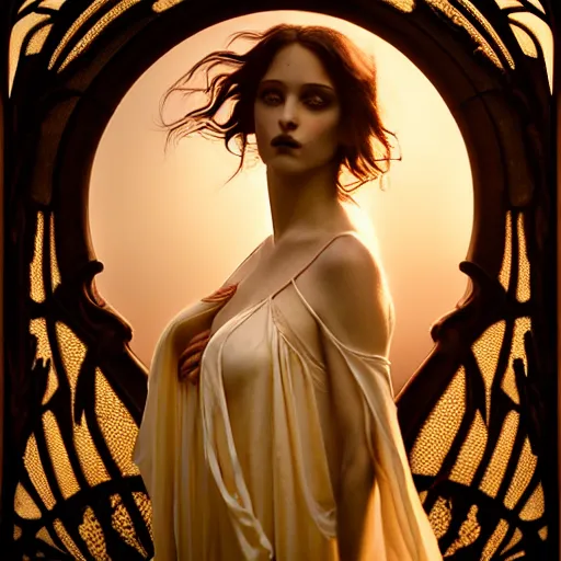 Image similar to photographic portrait of a stunningly beautiful gothic hermetic order of the golden dawn art nouveau female in soft dreamy light at sunset, contemporary fashion shoot, by edward robert hughes, annie leibovitz and steve mccurry, david lazar, jimmy nelsson, breathtaking, 8 k resolution, extremely detailed, beautiful, establishing shot, artistic, hyperrealistic, beautiful face, octane render