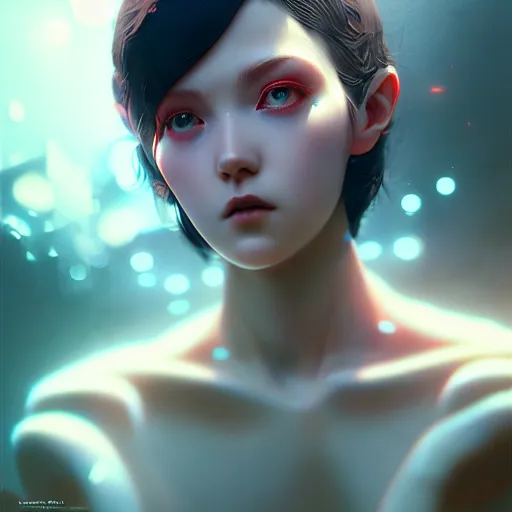 Image similar to girl covered in power cables by tom bagshaw and ilya kuvshinov, rtx rendering, octane render 1 2 8 k, maya, extreme high intricate details by wlop, digital anime art by ross tran, medium shot, close up shot, composition by sana takeda, dramatic lighting by greg rutkowski