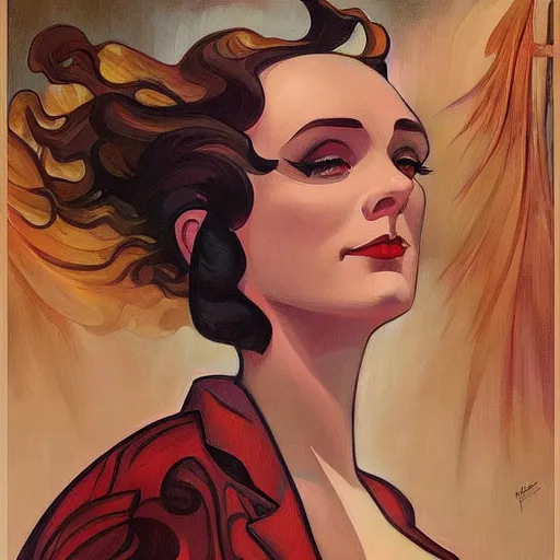 Image similar to a streamline moderne painting in the style of mort kunstler, and in the style of charlie bowater, and in the style of alphonse mucha. symmetry, smooth, sharp focus, semi - realism, intricate detail.