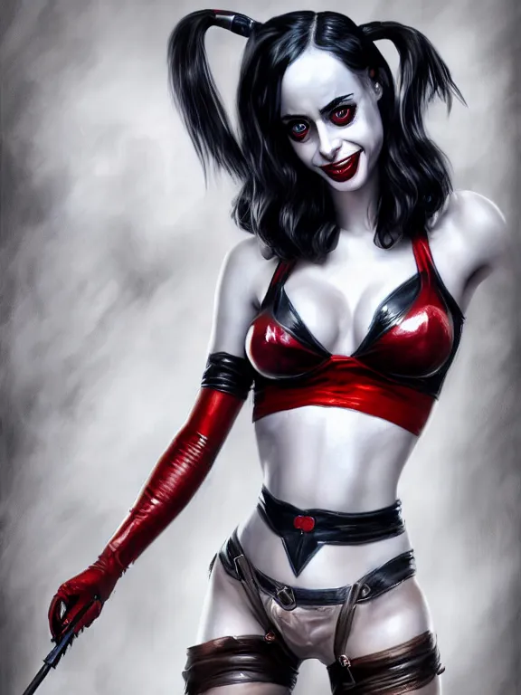 Image similar to krysten ritter as harley quinn, digital painting, extremely detailed, 4 k, intricate, brush strokes, mark arian, artgerm, bastien lecouffe - deharme