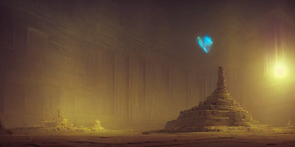 Image similar to Artwork by Beeple of the cinematic view of the Temple of Infernal Writings, Trending on Artstation