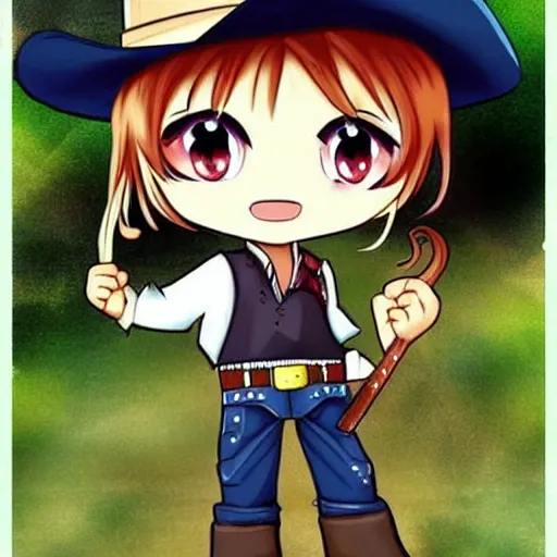 Image similar to cute cowboy character, chibi, anime