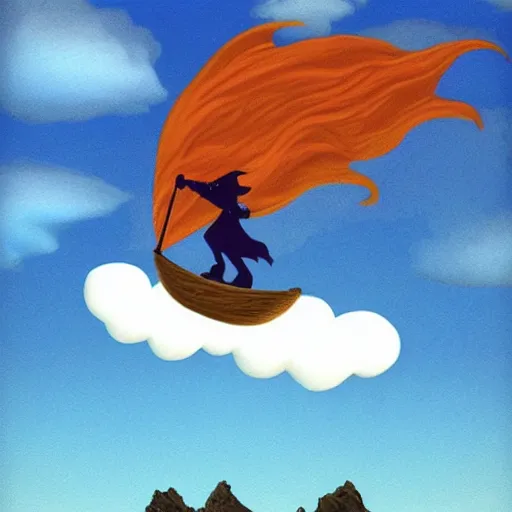 Prompt: wizard riding on cloud