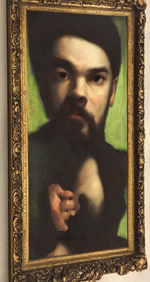 Image similar to jacksepticeye renaissance portrait painting, chiaroscuro, oil paints on canvas