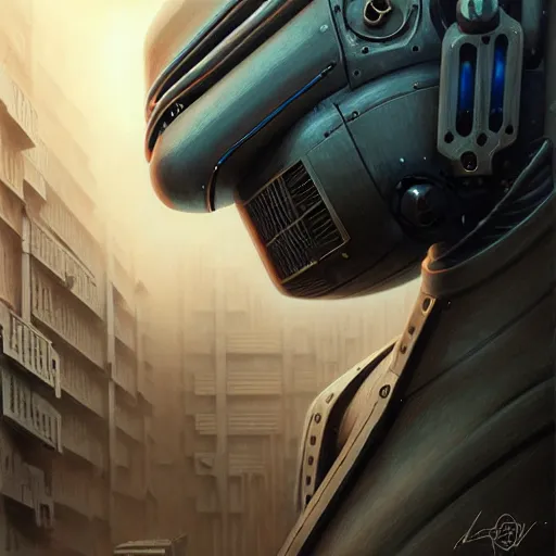 Image similar to low angle shot of a cyberpunk gazmask robot character in chernobyl, intricate, elegant, highly detailed, centered, digital painting, artstation, concept art, smooth, sharp focus, illustration, artgerm, Tomasz Alen Kopera, Peter Mohrbacher, donato giancola, Joseph Christian Leyendecker, WLOP, Boris Vallejo