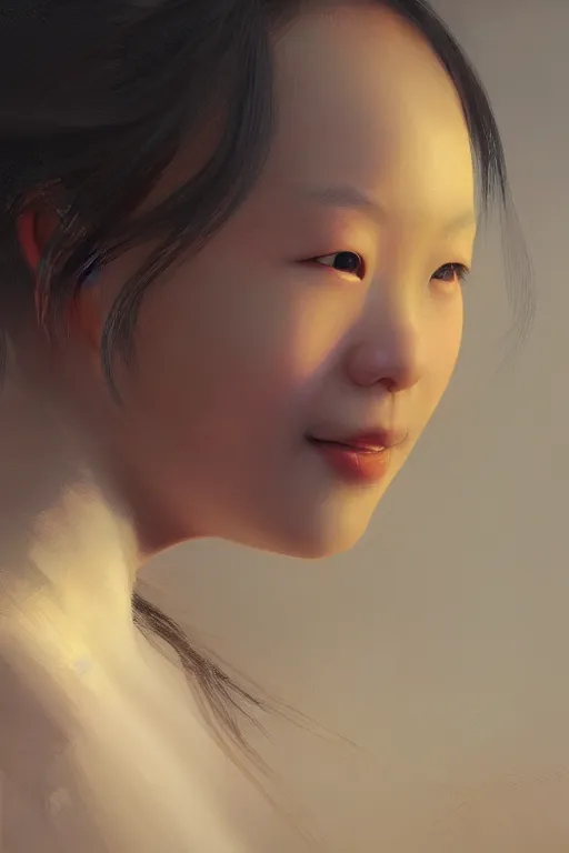 Image similar to chinese girl, joyful, close-up portrait, intricate, elegant, volumetric lighting, scenery, digital painting, highly detailed, artstation, sharp focus, illustration, concept art, ruan jia, steve mccurry