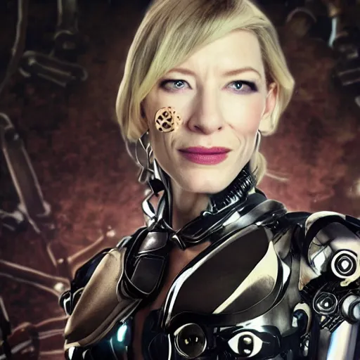 Prompt: cyborg cate blanchett, anime,steampunk