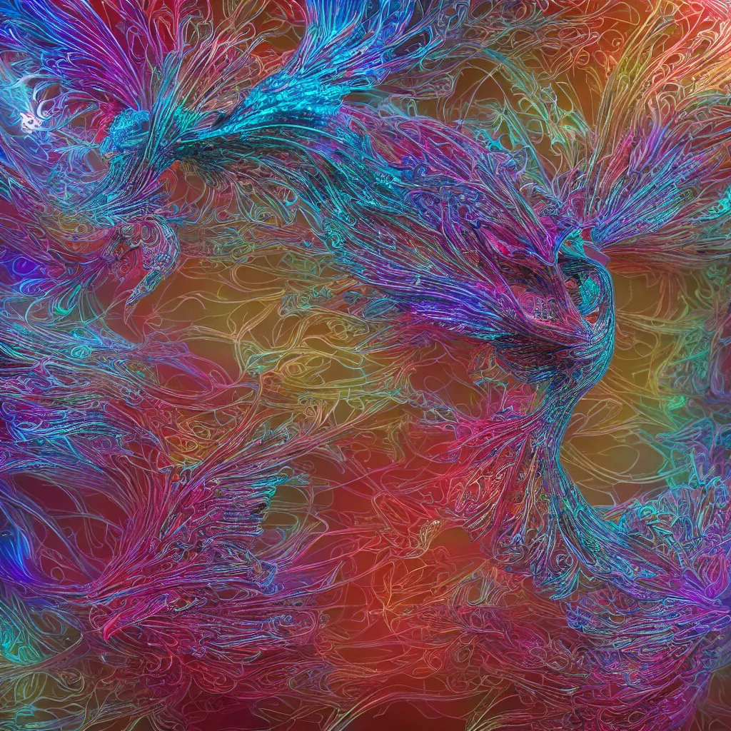 Image similar to filigree phoenix, octane render, houdini, generative art, graphic design, stunning, colorful, trending on artstation, behance HD, 8k,4k