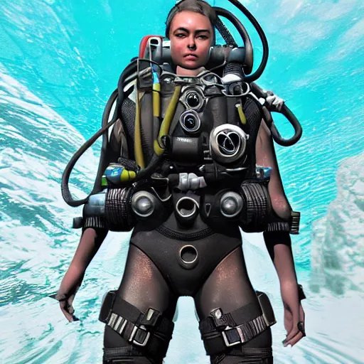 Prompt: full body portrait of an underwater diver by Sandra Chevrier in unreal engine